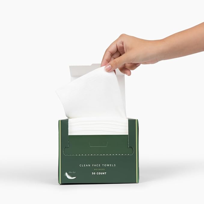 Clean Facial Towels for Sensitive Skin, 100% USDA Biobased Face Towels, 50 Count, Ultra Soft, Makeup Remover Dry Wipes, Cotton