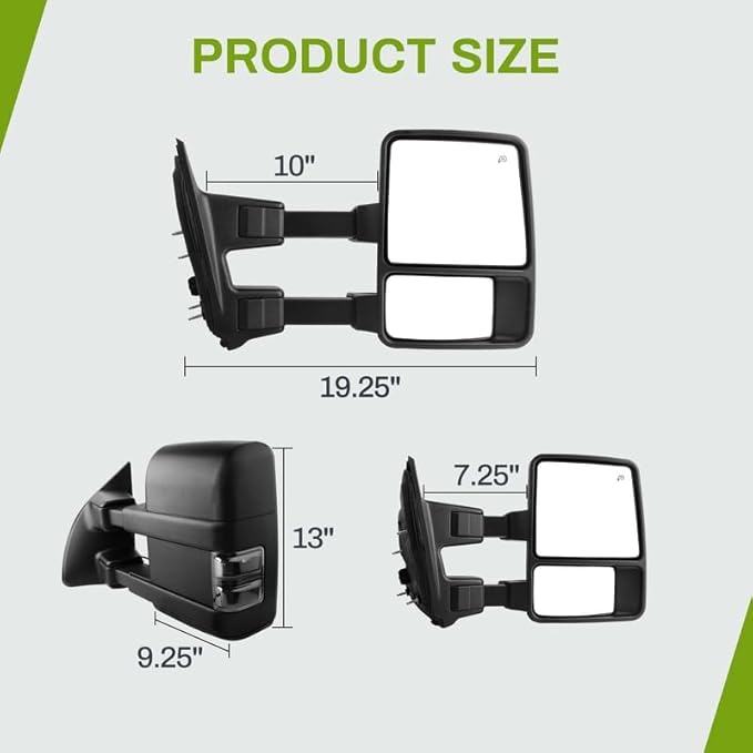 DWVO Tow Mirrors for 2008-2016 Ford F-250/F-350/F-450/F-550 Super Duty, Rear View Towing Mirror, Electric Heated Telescoping Side Mirrors with LED Turn Signals, Power Folding, Left & Right Pair, Black