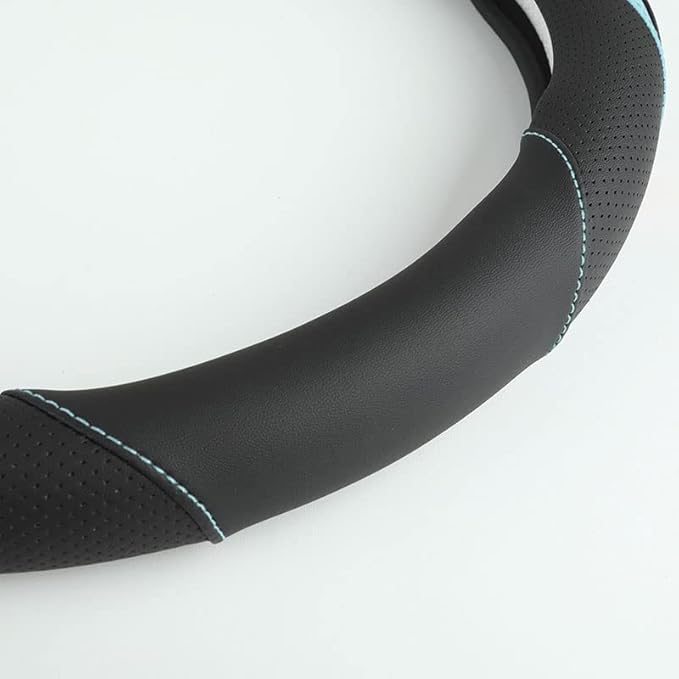 Car Steering Wheel Cover, Leather Steering Wheel Cover Blue Universal 14.5-15 Inch Microfiber Leather Anti-Slip Breathable Auto Steering Wheel Covers for Men Women (Black&Blue)