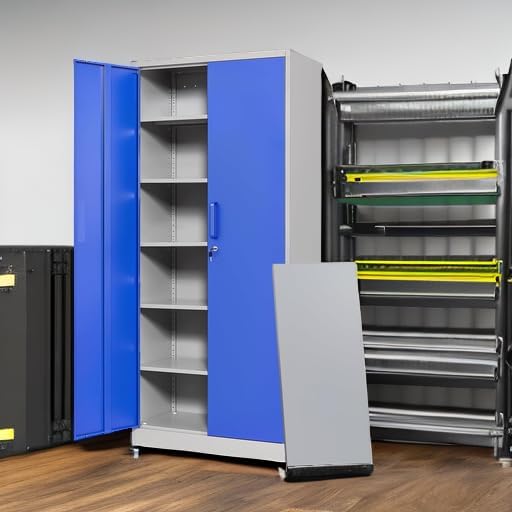 Letaya Metal Garage Storage Cabinets with Lock Door and Adjustable Shelves, Steel Tool Cabinets for Home,Office,Warehouse Organisieren (Blue Gray)