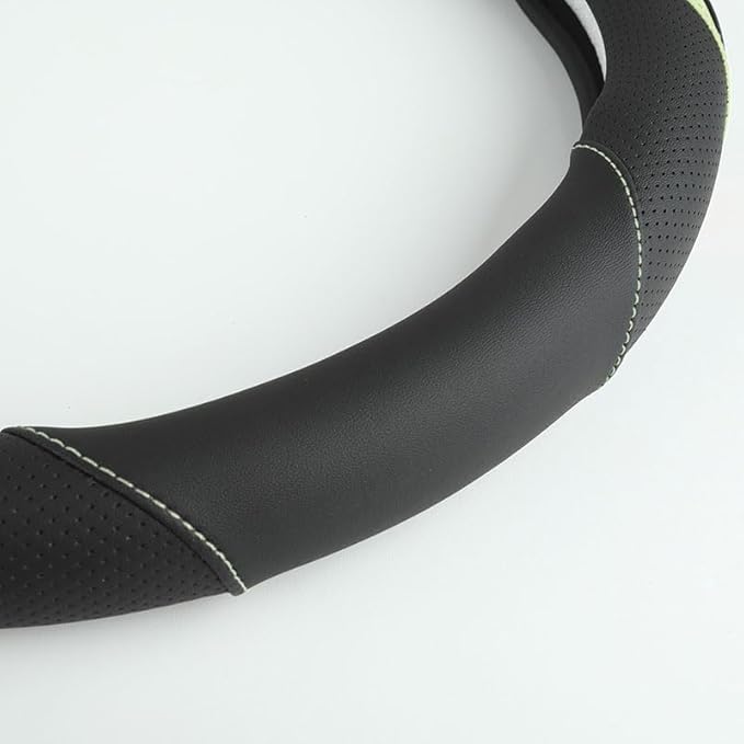 Car Steering Wheel Cover, Leather Steering Wheel Cover Green Universal 14.5-15 Inch Microfiber Leather Anti-Slip Breathable Auto Steering Wheel Covers for Men Women (Black&Green)