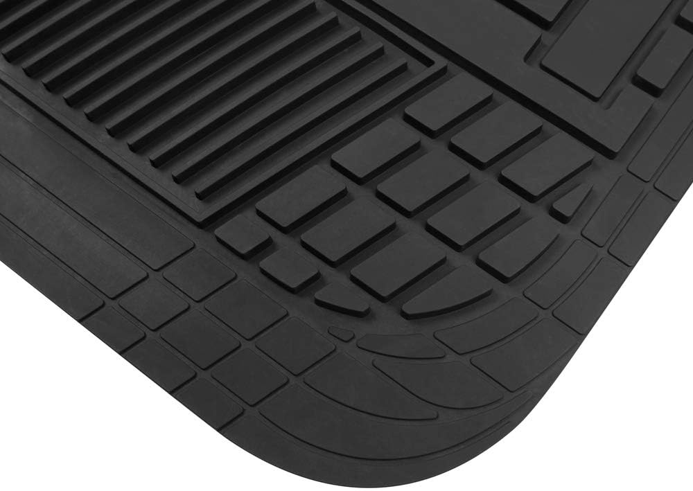BDK Rubber Car Floor Mats All Weather Waterproof 4-Piece Sporty Two-Tone Design Car Mats Full Set - Universal Trim-to-Fit Floor Mats for Car, SUV, & Trucks - Car Carpet Protector