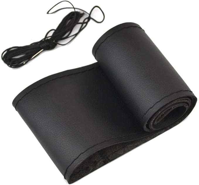 AUTOXBERT 38cm/15 Inch Leather Steering Wheel Cover Stitch On Wrap, Breathable, Anti-Slip Steering Wheel Cover for Nissan Qashqai Toyota Camry RAV4 VW Golf