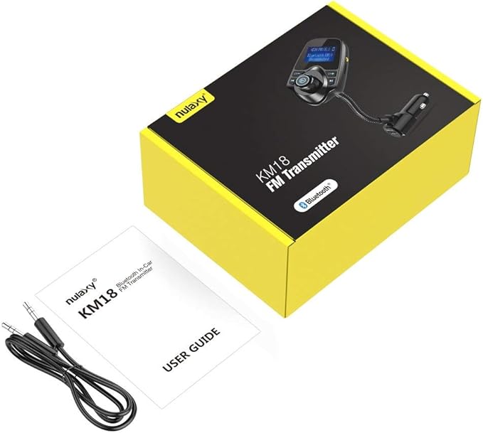 Nulaxy Bluetooth Car FM Transmitter Audio Adapter Receiver Wireless Handsfree Voltmeter Car Kit TF Card AUX 1.44 Display - KM18 Golden