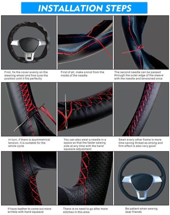 Carodi Leather Steering Wheel Cover, Breathable Non-Slip Design, Soft and Comfortable Feeling, Universal 15 Inch Auto Car Steering Wheel Stitch on Wrap(Size M, Gray)