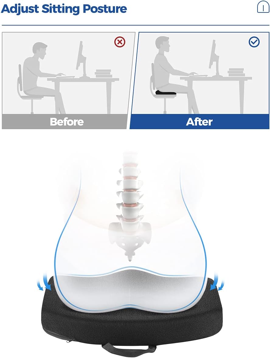 Tsumbay Seat Cushion for Office Soft Memory Foam Seat Cushion with Carry Handle,Washable Cover,Comfortable Coccyx Cushion for Home Office Chair Pad, Car Seat, Wheelchair -Black