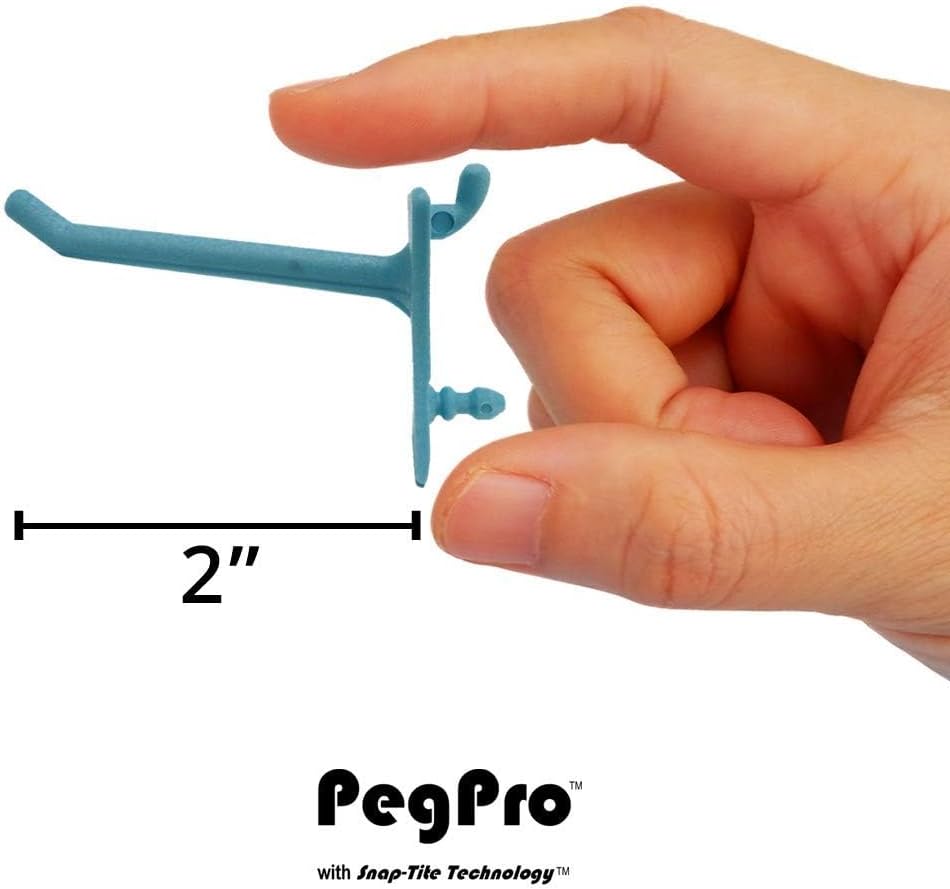 PegPro® 2" Hooks Kit for Standard “Wood Fiber” pegboard – Durable Plastic Pegboard Hooks - for Garage, Kitchen, Craft Room, and More (2" Hook - 24 Pack, Caribbean)