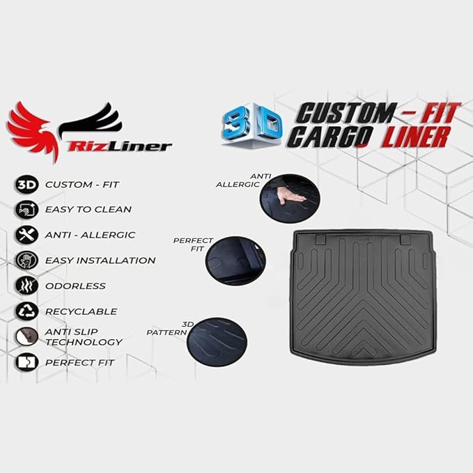 Kia Soul 2020-2026 (Lower Cargo Area) Cargo Liner 3D Custom Fit Heavy Duty All Weather Rubber Car Trunk Liners Waterproof Odorless Non-Slip Soft TPE Cargo Mats (Black) by RizLiner