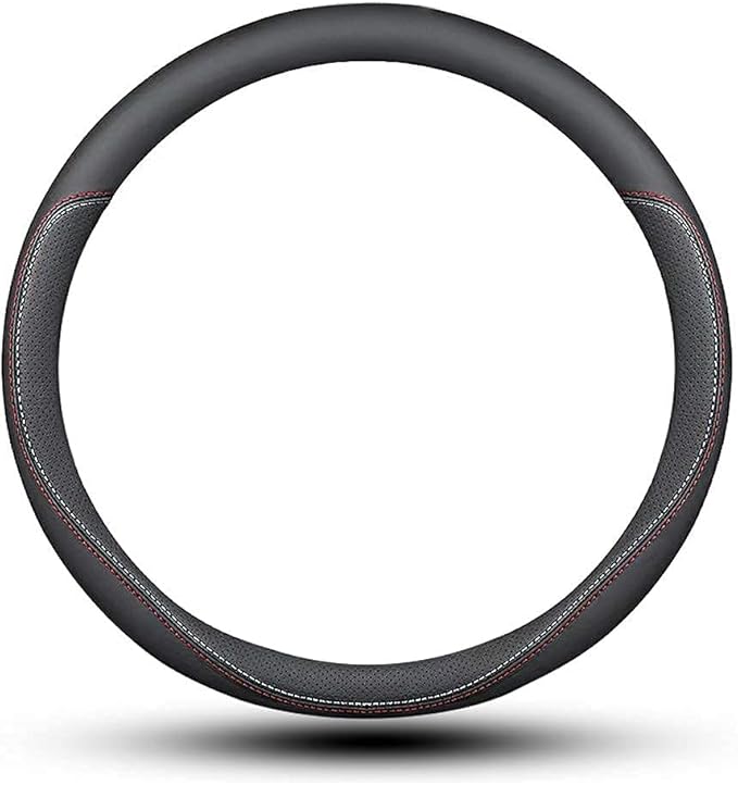 Carodi Latest Nappa Leather car Steering Wheel Cover, Stylish Non-Slip Leather car Interior 15 inches Universal(Black)