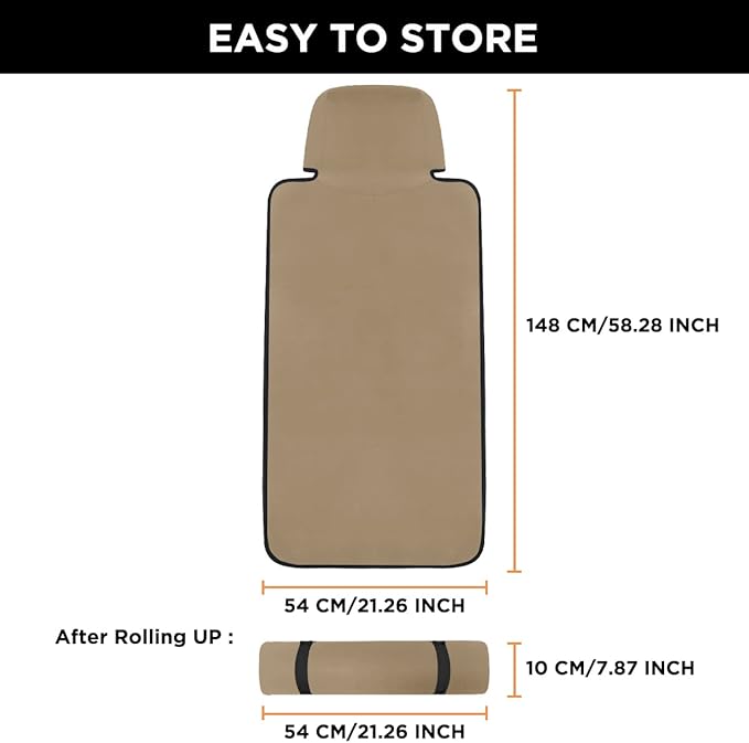 Waterproof Seat Cover Towel, Premium Sweat Carseat Protector, Perfect for Universal Anti-Slip Car Truck SUV Seat, Great for Surfing Yoga Gym Workout, Tan