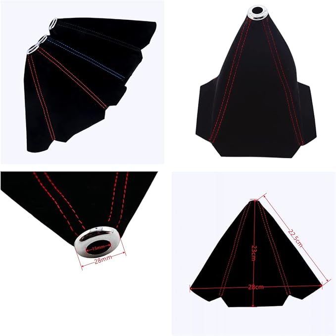 Car Shift Boots Shift knob dust Cover Manual Gear Shift Cover Suede Leather Shift Boots MT Gear knob Shift Boots (Black Suede w/Red Stitching)