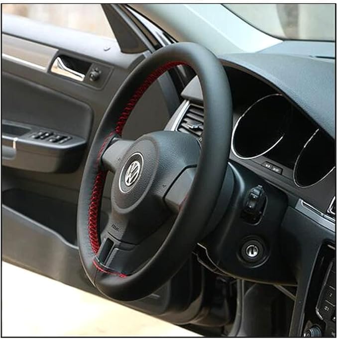 AUTOXBERT 38cm/15 Inch Hand Sewing Steering Wheel Cover Breathable Anti-Slip Leather Steering Wheel Cover for Nissan Qashqai Toyota Camry RAV4 VW Golf