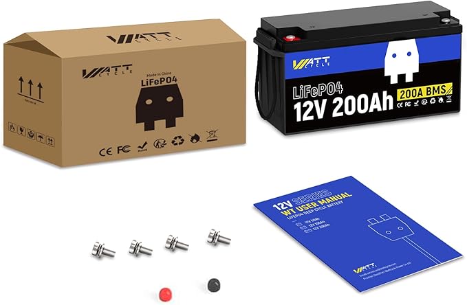 WattCycle 12.8V 200Ah LiFePO4 Lithium Battery 1 Pack - 15000+ Cycle Life, Integrated 200A BMS, Extreme Temperature Resilience - Perfect for RV, Camping, and Home Energy Storage.