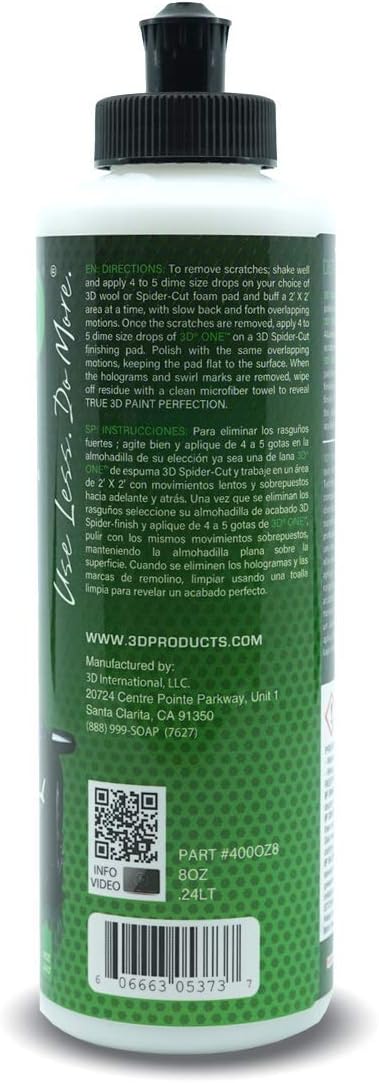 3D One Car Scratch & Swirl Remover Hybrid Rubbing Compound & Polish Buffing Compound for True Paint Correction 8oz Made in USA