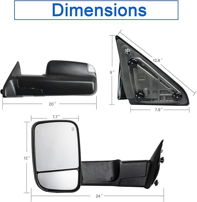 JZSUPER Tow Mirrors fit for 2009-2018 Ram 1500, 2019-2023 Ram 1500 Classic, A Pair of Towing Mirrors Pickup Truck Black Cap