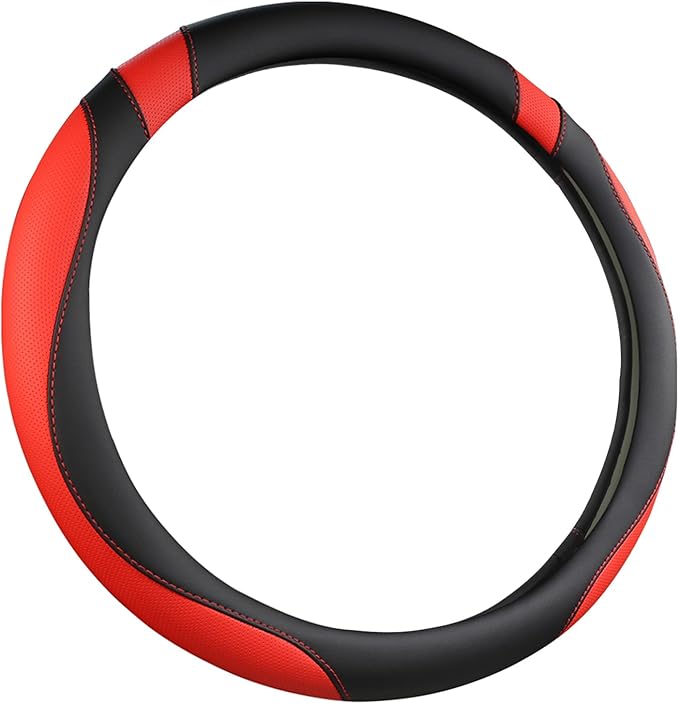 West Llama Customized Auto Car Steering Wheel Cover for Dodge RAM 1500 2500 3500, 15.5-16 inch (Black+Red-Large Size)