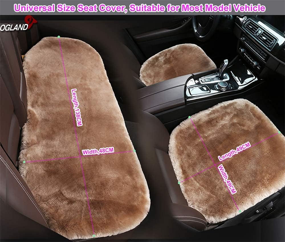20 inchs Fluffy Shearling Sheepskin Car Seat Cover for Auto Interior Accessories with Soft Fuzzy Wool Eco-Friendly Natural Fur Non-Slip (Misty Gray, Front)