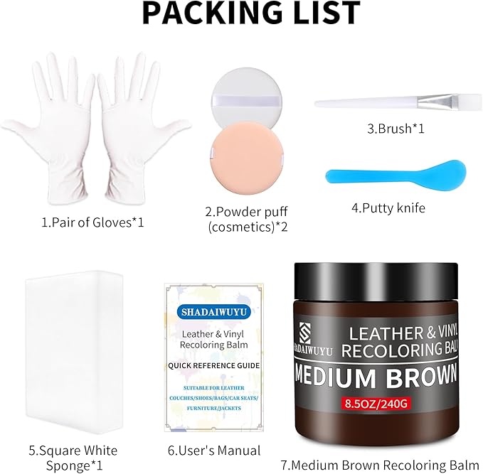 Leather Recoloring Balm,8.5oz Leather Color Restorer,Medium Brown Leather Repair kit for Furniture and Car Interior,Leather Couch Scratch Repair,Leather Dye Paint for Faded,Cracked and Damaged Leather