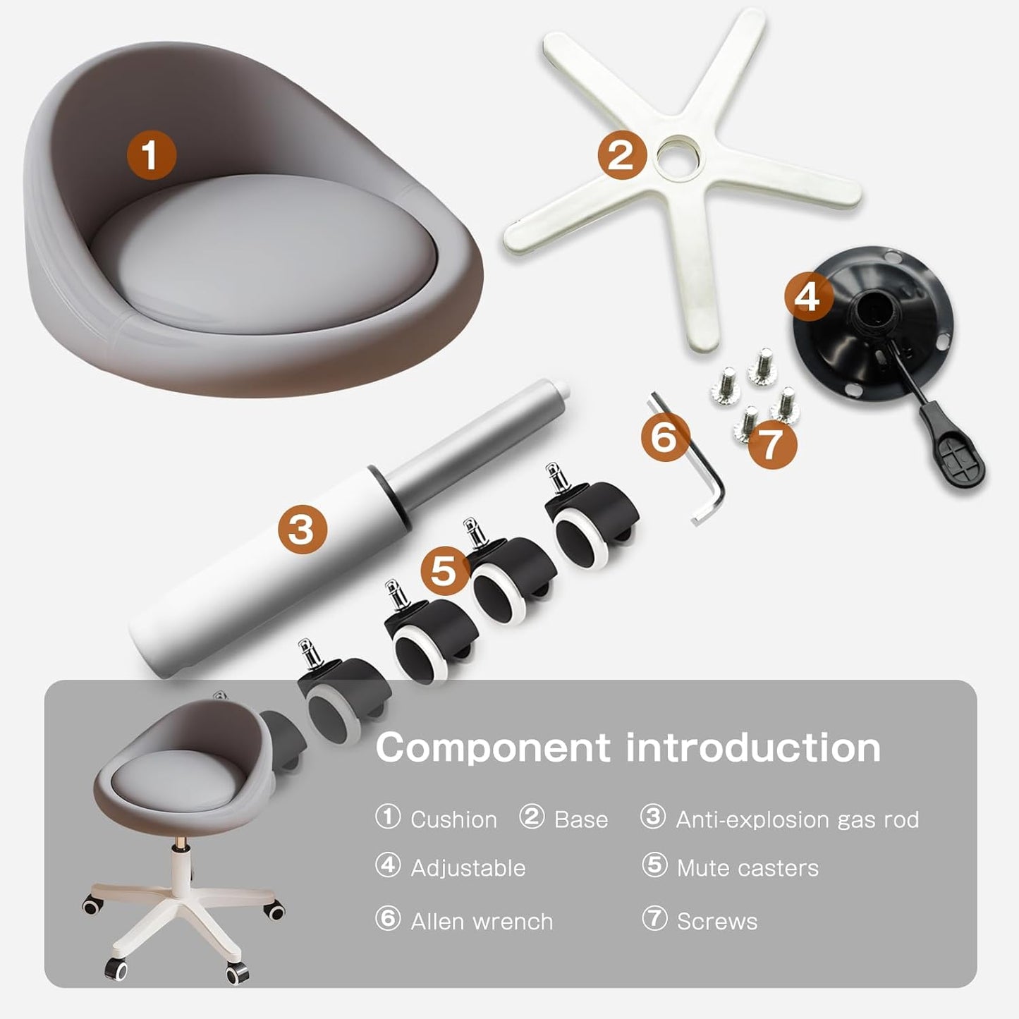 Rolling Stool Set of 4 Rolling Hydraulic Salon Stool with Low Backrest - Adjustable Swivel Chair for SPA, Shop, Salon, Massage, or Medical Office Dark Grey