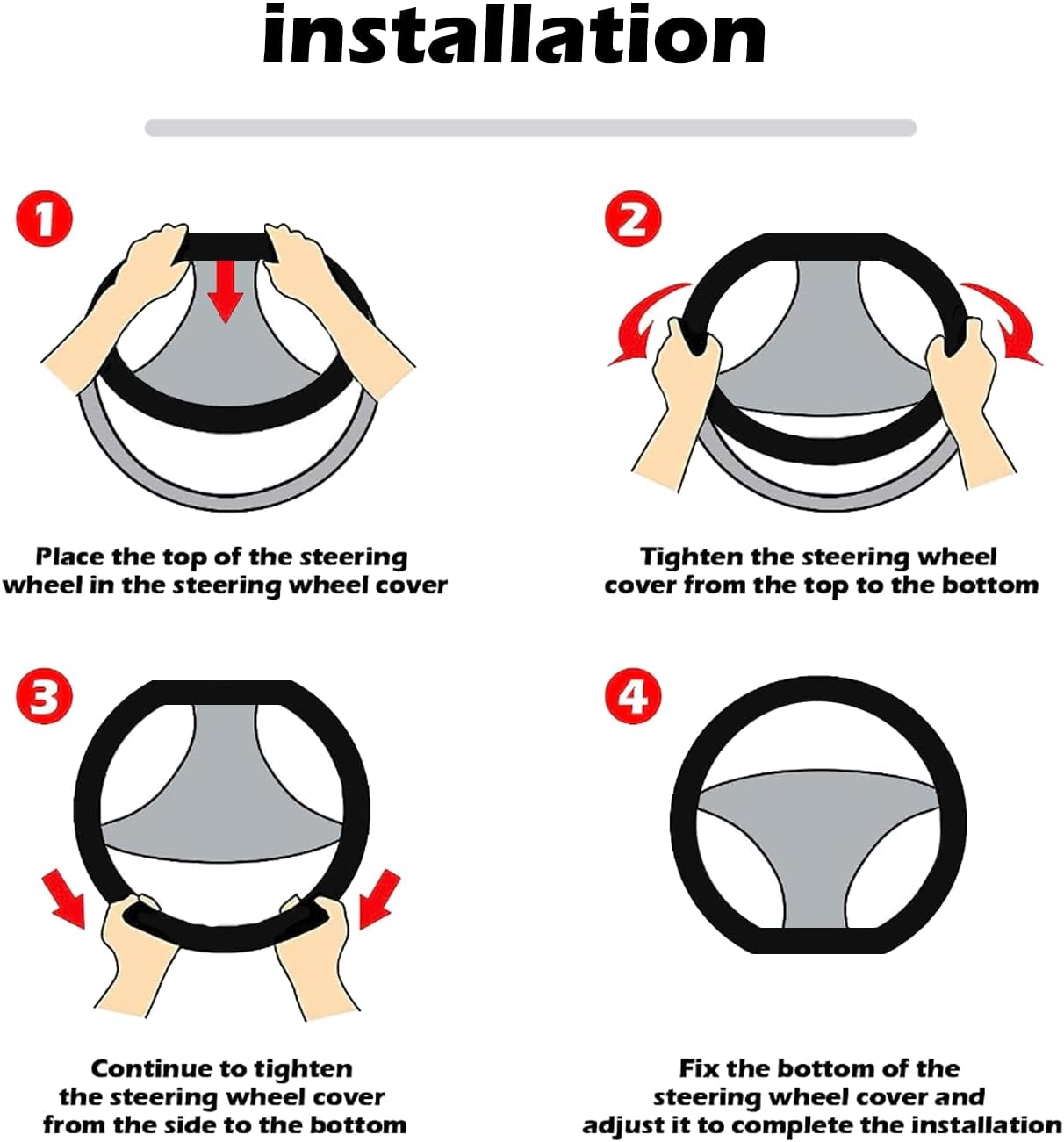 D Shape Car Steering Wheel Cover, Universal 15 inch Stitching Color Anti-Slip Steering Wheel Protector, Red and Black Style (Compact Packaging D Shape)