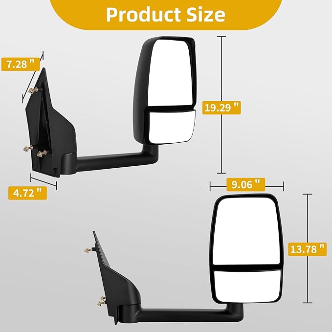 DWVO Side Tow Mirrors Compatible with Chevy Express GMC Savana 2003-2019 1500 2500 3500, Door Mirror with Manual Adjustment Folding Towing Mirrors Replacement Set