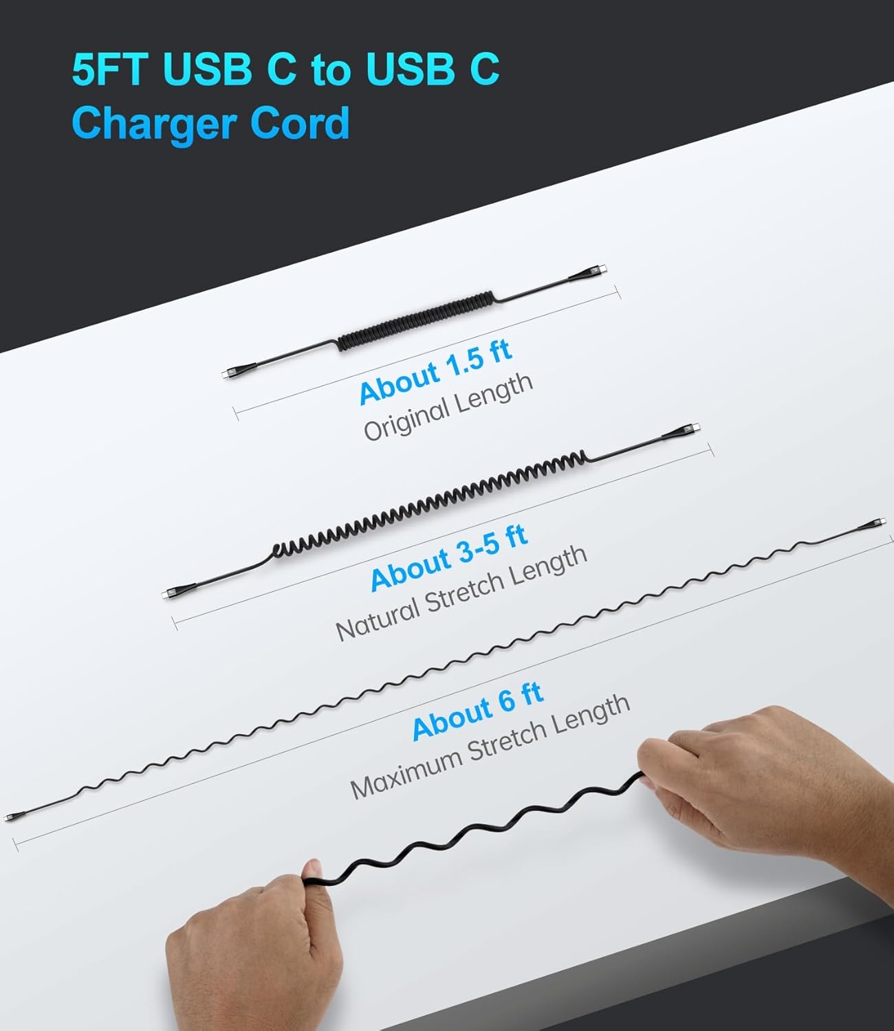 USB C to C Cable for Car 3FT&5FT, 100W Coiled USB C Fast Charging Cable for iPhone 16 Short USB Type C Cable for iPhone 15/Pro/Plus/Pro Max/Samsung Galaxy S23, Compatible All Type C Devices-Black