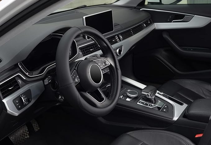 KAFEEK Steering Wheel Cover, Universal 15 inch, Anti-Slip, Odorless,Black Microfiber Leather