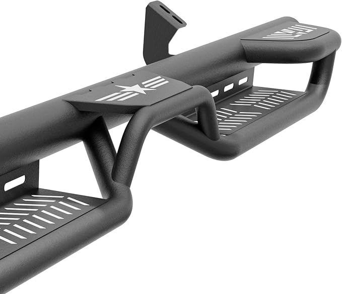 Three Raised Steps Running Boards Side Steps Compatible with 2024 2025 Toyota Tacoma Double Cab & Crew Cab, Heavy-Duty Carbon Steel Bolt-on Nerf Bar Side Rails Rock Sliders (4 Full-Size Doors)