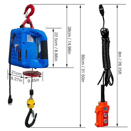 3 in 1 Electric Hoist Winch,1100LB 1500W Portable Power Winch Crane,110V/120V Electric Winch Crane with Manual Wire Wireless Remote Control,26FT Lifting Height,for Towing,Warehouse,Factories