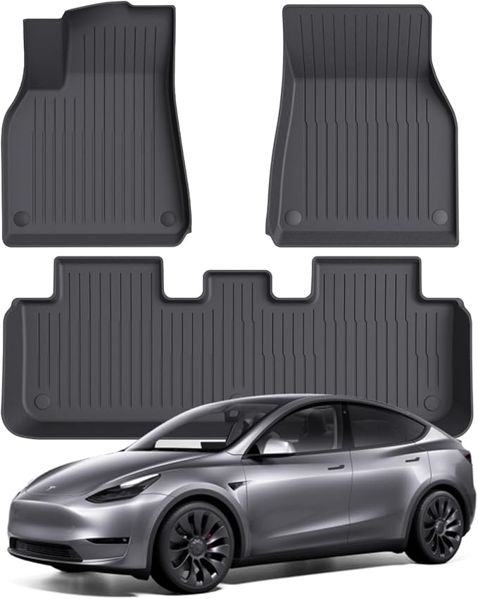 Floor Mats Fits for Tesla Model Y 5-Seat 2024-2020 - Custom Fit All Weather Front & Rear Row TPE Car Mats Floor Liners, 3-Piece (Not Fit 7-Seat)
