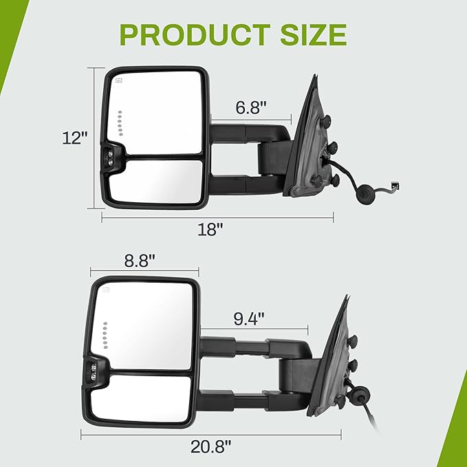 AUTOSAVER88 Towing Mirrors Compatible with 2014-2018 Chevy Silverado GMC Sierra 1500 2500HD 3500HD, LED Tube Turn Signal Light Power Heated Telescoping Tow Mirrors Pair Set-Chrome
