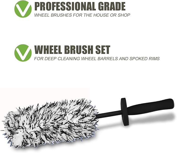 Car Cleaning Brush Rim Brush Wheel Cleaning Brush, Metal Free Soft Synthetic Wool Car Cleaning Brush, Highly Water Absorption Wheel Brush (Black White), Middle