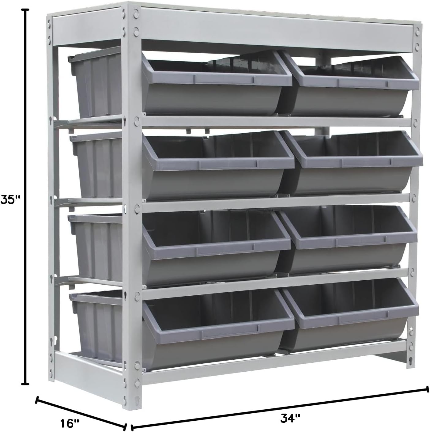 King's Rack Bin Rack Boltless Steel Storage System Organizer with Plastic Bins (4 Tier - 8 Bin)