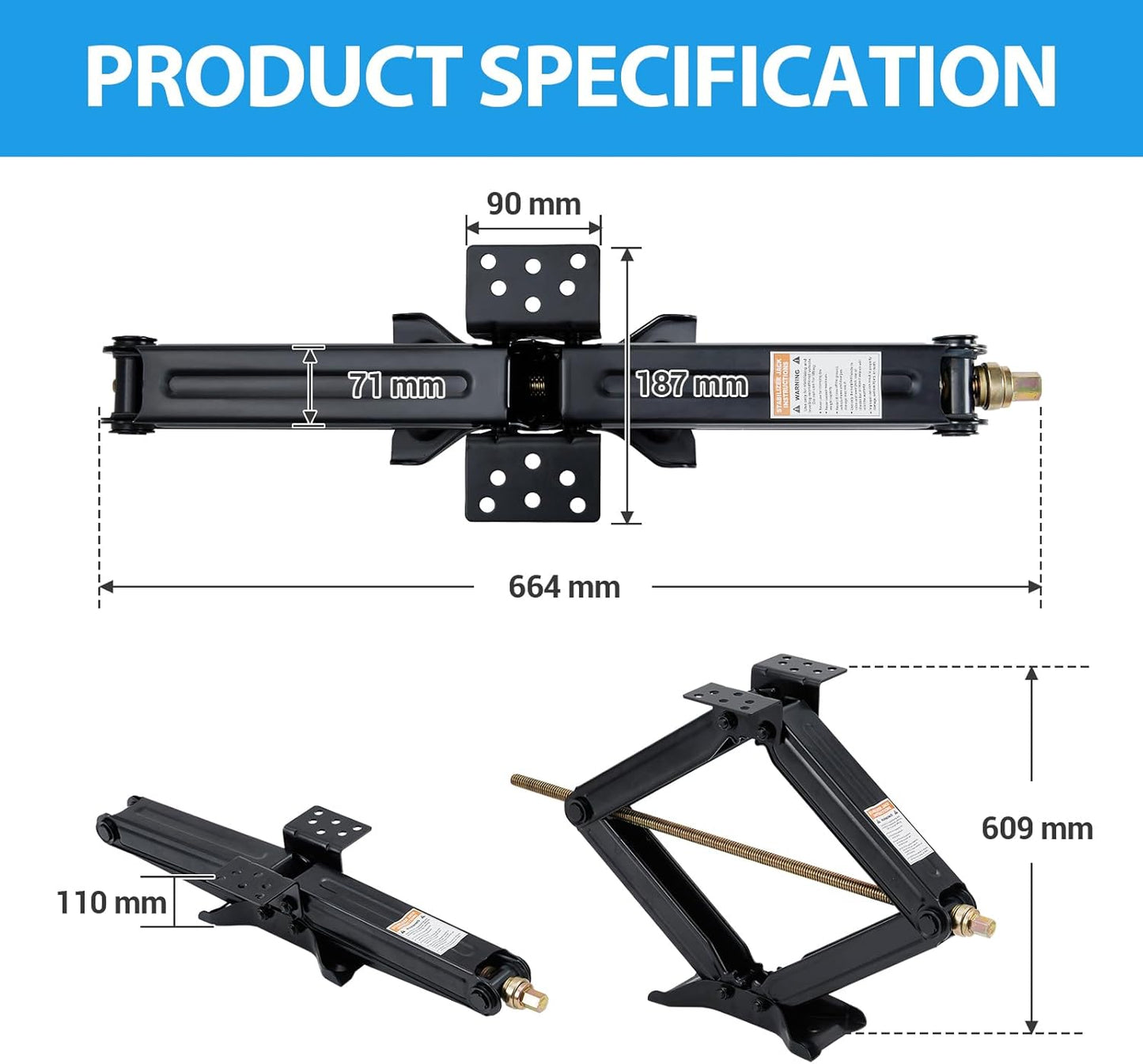 Garvee 24" RV Scissor Jack - 7500lb Heavy Duty Leveling Stabilizer with Crank Handle, Stable Base, 4"-24" Adjustable Height, Powder Coated Steel for Travel Trailers, RVs & Campers - 4 Pack