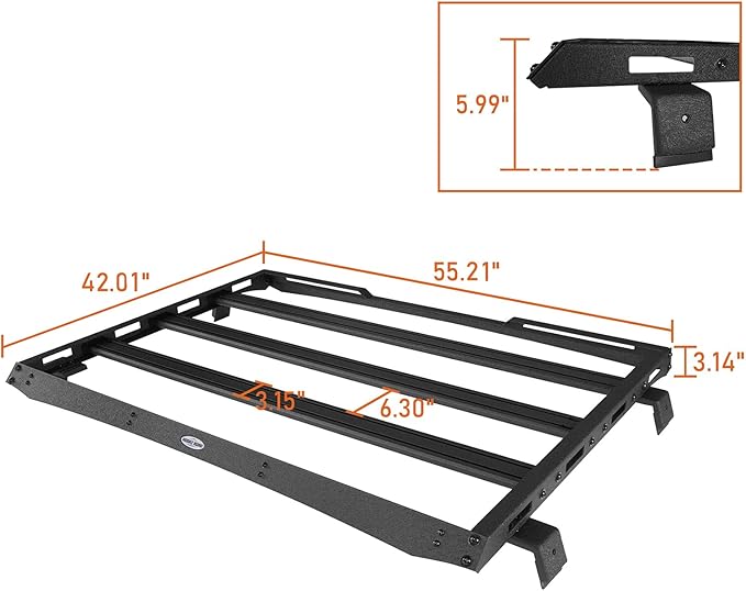 Hooke Road Gladiator JT Roof Rack Off-Road Cargo Management Storage Rooftop Luggage Carrier Cargo Basket for 2020 2021 2022 2023 2024 2025 Jeep Gladiator JT Hardtop Only