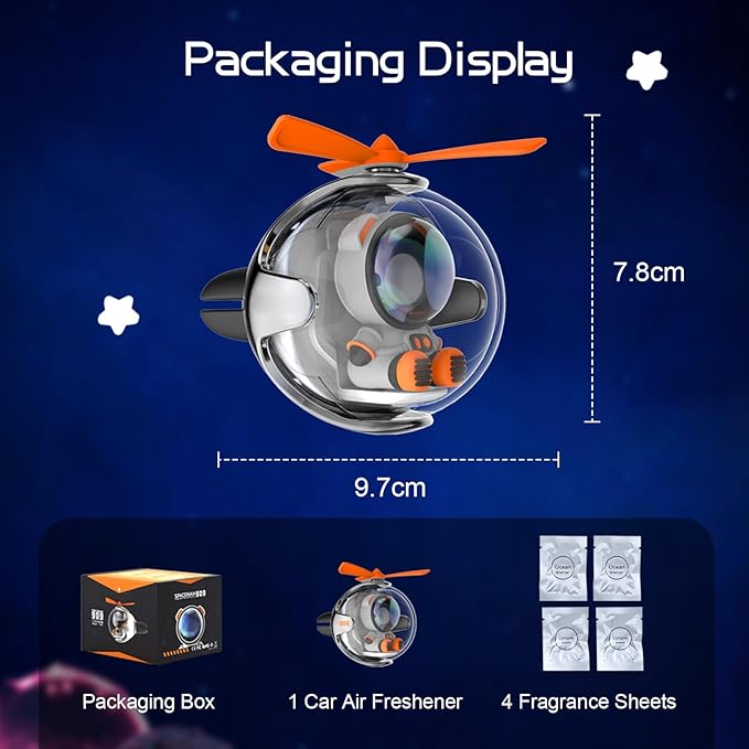Astronaut Design Car Air Freshener with LED Lights & 4 Scented Pads – Light Fragrance, Decorative Auto Accessories
