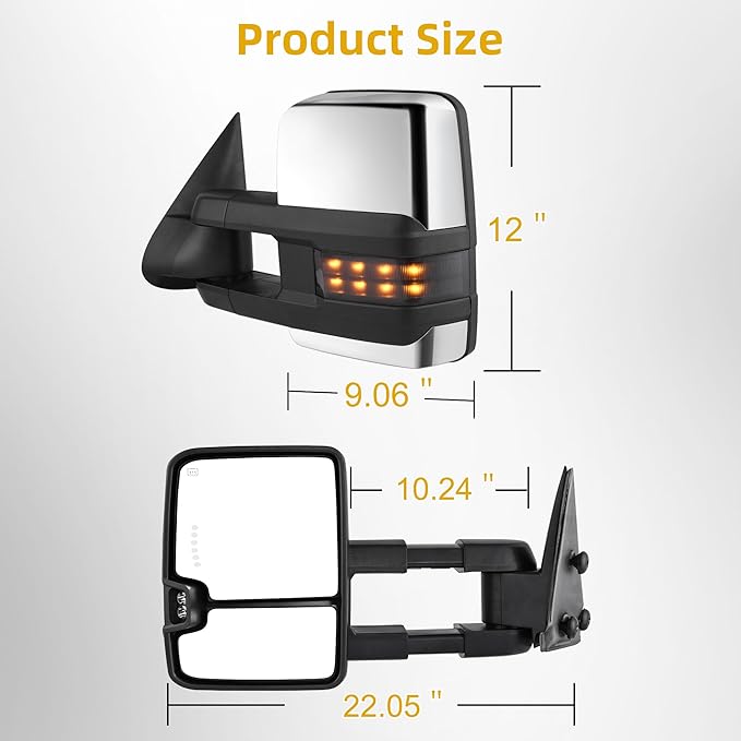 DWVO Towing Mirrors Compatible with Chevy/GMC 2003-2006 and 2007 Classic Model, Tow Mirrors for 2003-2007 Silverado Sierra 1500 2500 3500, Automotive Exterior Mirrors with Heated Power Turn Signal
