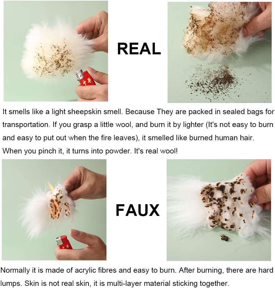 Fluffy Genuine Australia Sheepskin Car Seat Cover for Auto Interior Accessories with Soft Fuzzy Wool Eco-Friendly Natural Fur Non-Slip (White, Front 20 * 20inchs)