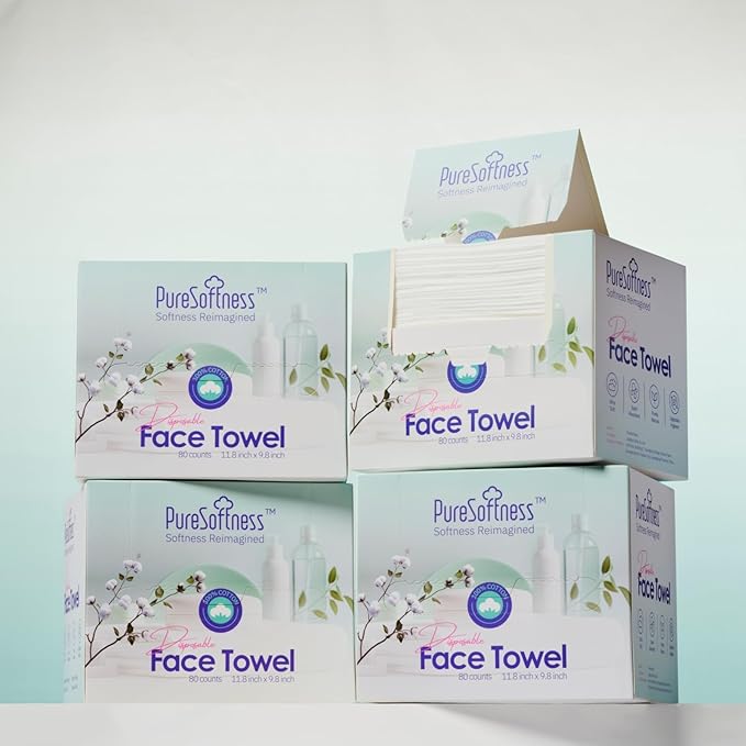 Luxuriously Soft Disposable Face Towel, 100% Cotton, Extra Large 12" x 10" Ultra Soft Dry Wipe for Face Wash, Makeup Remover, Bio-Based Towelette for Sensitive Skin 320 Count (4 Pack)