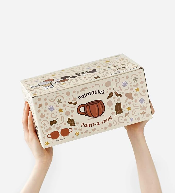 Pott'd Paintables Paint-a-Mug Kit Double Pumpkin Mug Pottery Painting Kit for Adults, Includes Ceramic Autumn Mugs, Paints, Brushes & Inspiration Guide