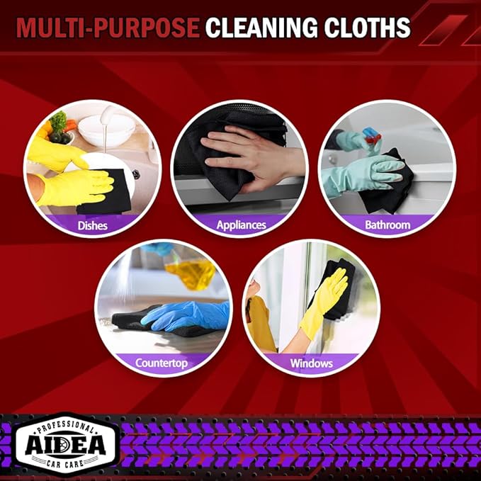 AIDEA Microfiber Cleaning Cloth Black 50PK, Microfiber Towels for Cars, Premium Car Cloths, Dusting Cloth Lint Free Cleaning Rags for SUVs, House, Kitchen, Window, Workshops,12×12"
