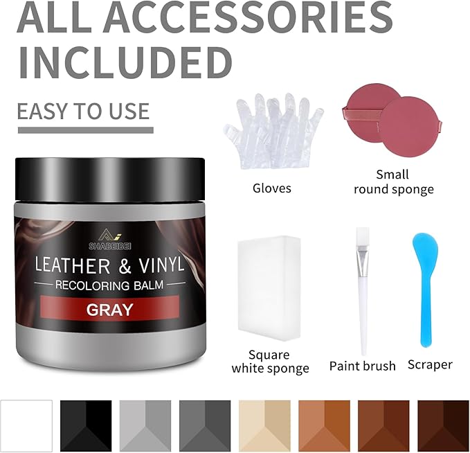 Leather Recoloring Balm and Leather Repair Kit for Furniture, Gray Leather Dye for Couches, Car Seats, Leather Paint & Stain for Sofa, Chairs, Bags, and More