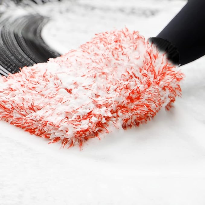 SPTA Microfiber Car Wash Mitt, 3Pcs Car Sponge Glove Wrapped in Soft, Plush Fiber Cloth Material, Safe Washing with Any Car Soap, Bucket,Foam Gun,Foam Cannon,Other Cleaning Supplies -11 Inchx7.3 Inch