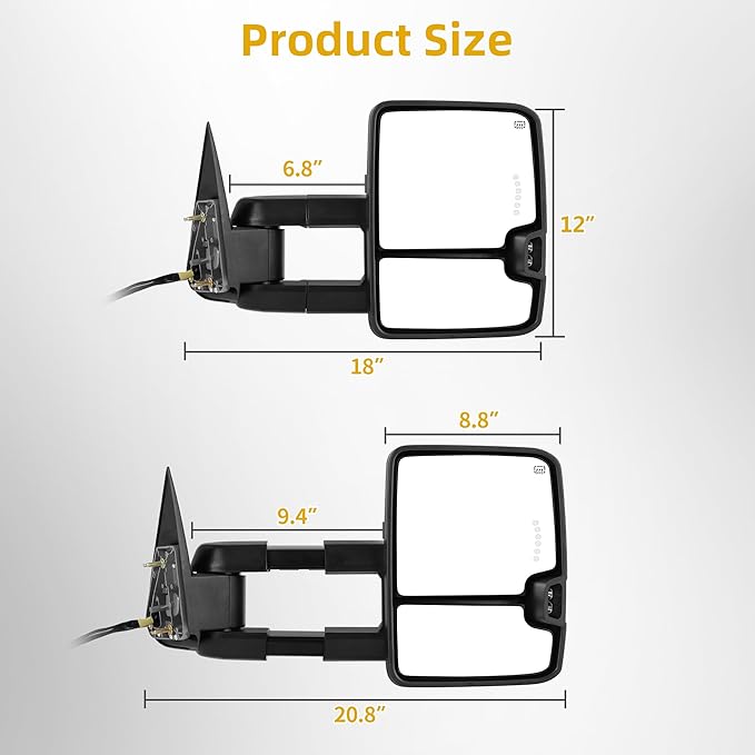 DWVO Towing Mirrors Compatible with 03-06 Silverado Sierra 1500 2500 HD 3500 Escalade Suburban Tahoe Yukon, Turn Light Running Lights Power Heated Manually Folding Switchback