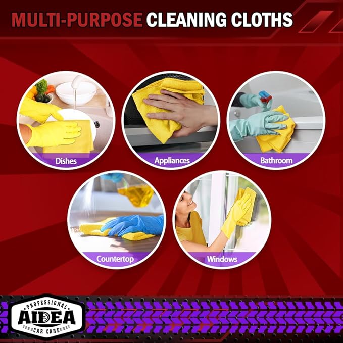 AIDEA Microfiber Cleaning Cloth, 10PK, Microfiber Towels for Cars, Premium All Purpose Car Cloths, Dusting Cloth Cleaning Rags, Absorbent Towels for SUVs, House, Kitchen, Window, 12"×12", Yellow