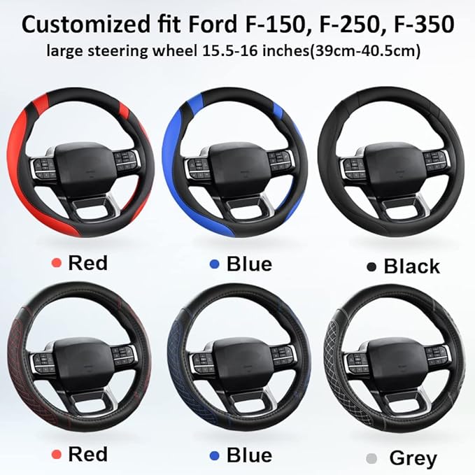 West Llama Customized Auto Car Steering Wheel Cover for Ford F-150, F-250, F-350, Expedition (Black+Blue)