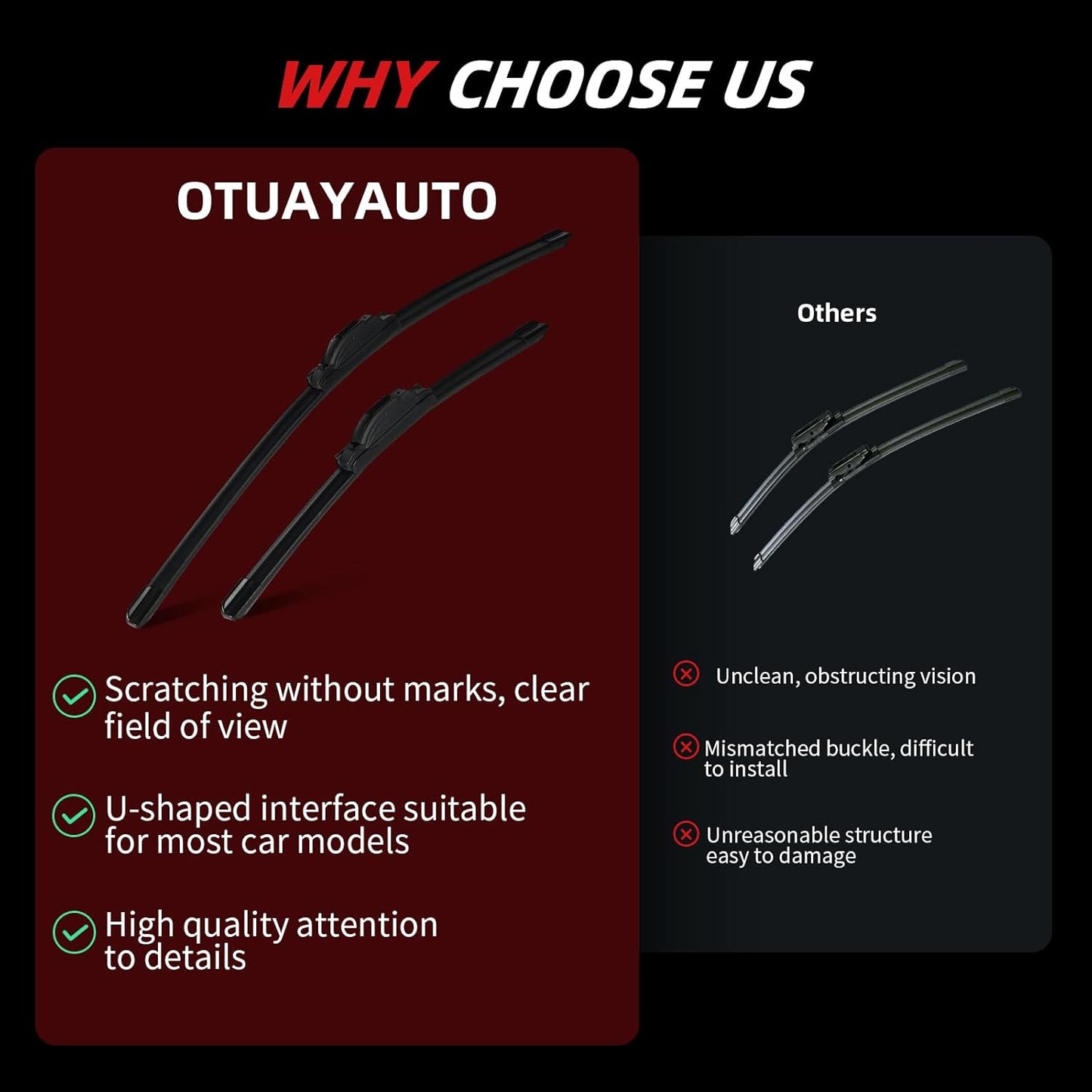 OTUAYAUTO Windshield Wiper Blades - Replacement for Toyota RAV4 2013 2014 2015 2016 2017 2018, Front and Rear Wiper Blades for My Car, U/J Hook - 26"+16"+10" (Pack of 3)