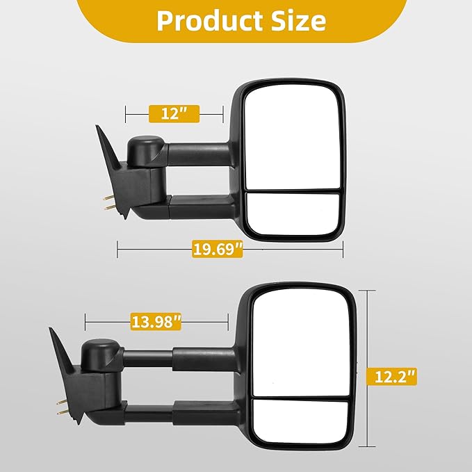 DWVO Side Towing Mirrors Compatible with 1988-1998 Chevy/GMC C1500 K1500,1988-2000 Chevy/GMC C2500 C3500 K2500 K3500, Power Adjusted Manual Folding Telescoping Pair Set