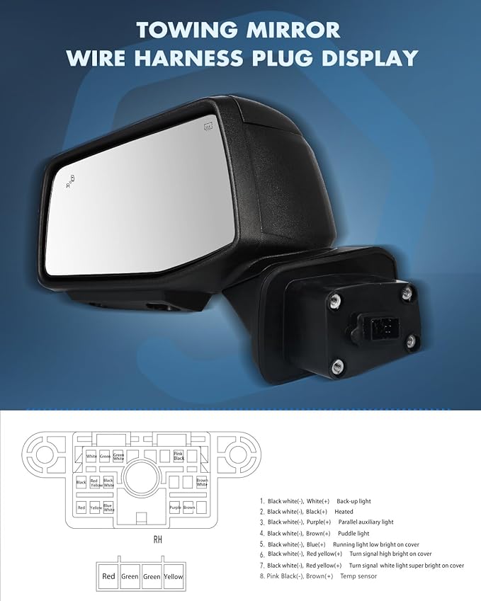 ECCPP Towing Mirrors Tow Mirrors Compatible With 2019-2023 For Gmc For Serria 1500 Left Right Side With Power Heated Turn Signal On Cover Puddle Light Blind Spot Light Temp Sensor Black Texture