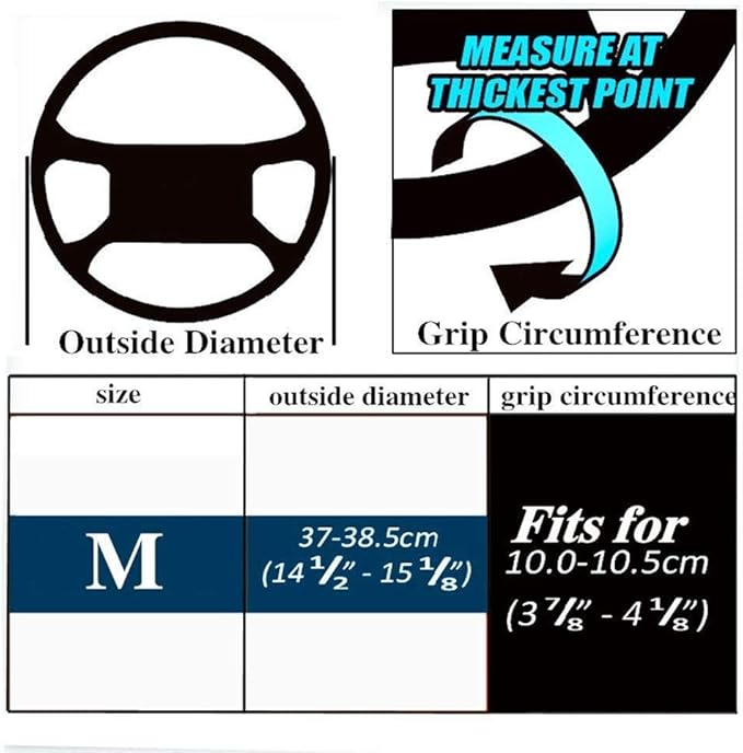 Steering Wheel Cover with Top Layer Genuine Leather and Anti-Slip Design, Soft Padding, Breathable, Universal 15 Inch Stitch on Wrap